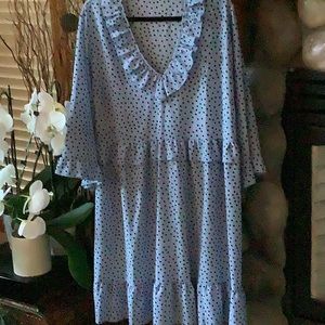Flattering Periwinkle Blue Ruffled Polka Dot Dress Plus Size 22